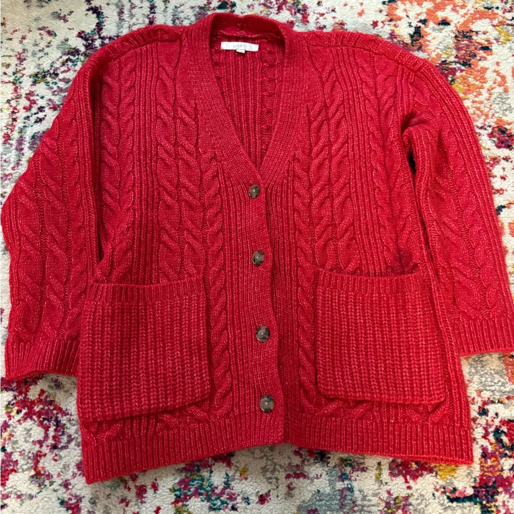 LOFT Grandpa Cable Knit Cardigan - Picture 2 of 4